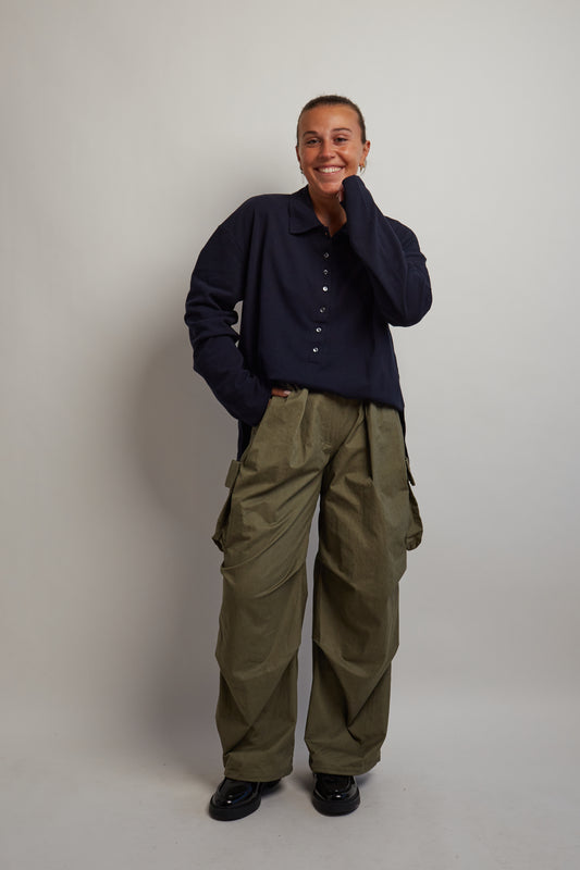Navy Button Long Sleeve Polo