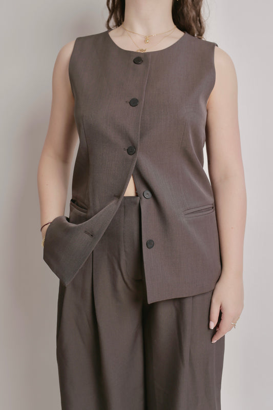 Charcoal Sleeveless Button Top