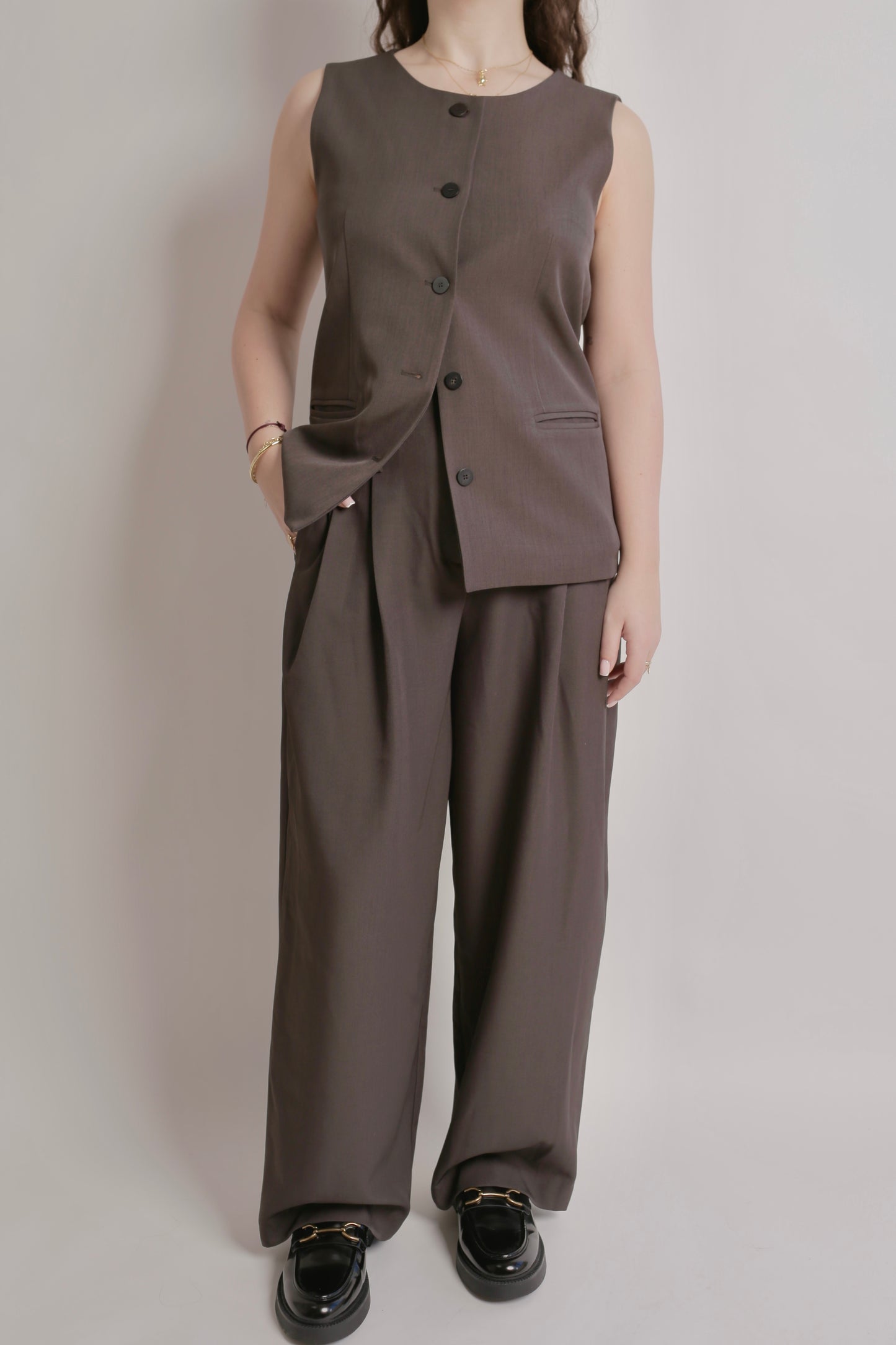 Charcoal Sleeveless Button Top