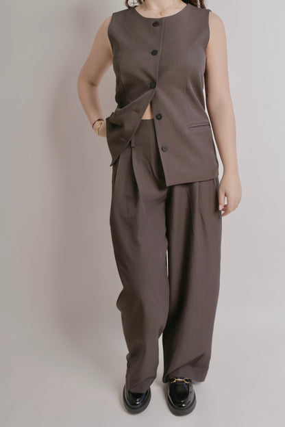 Charcoal Sleeveless Button Top