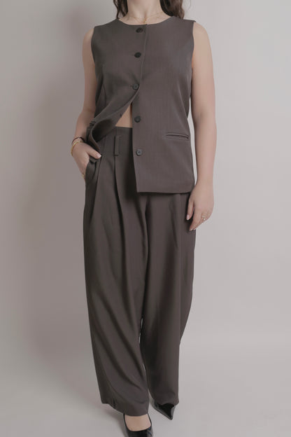 Charcoal Sleeveless Button Top