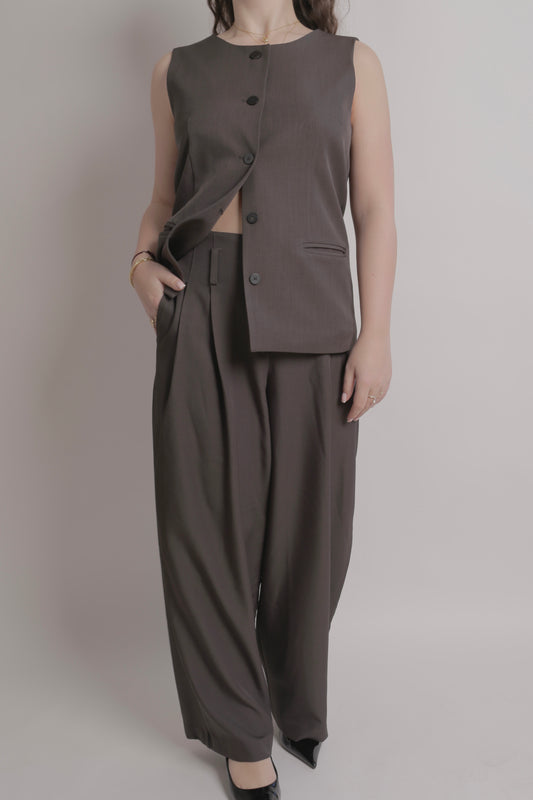 Charcoal Sleeveless Button Top