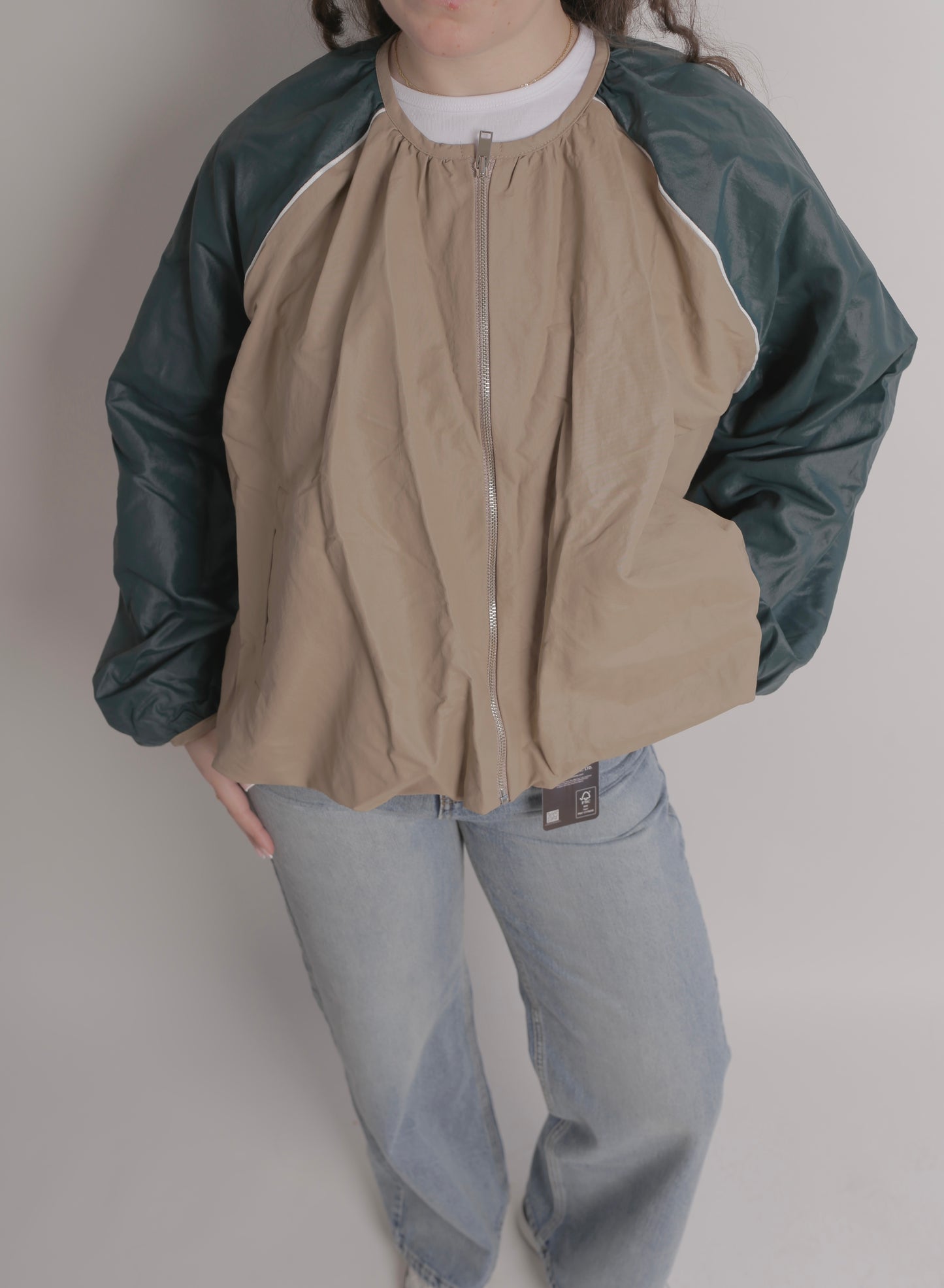 Cropped Dark Beige And Green Jacket