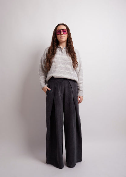 Charcoal Pintuck Wide Pants
