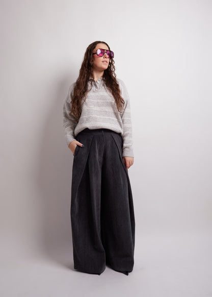 Charcoal Pintuck Wide Pants