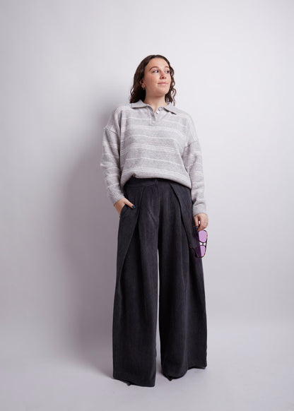 Charcoal Pintuck Wide Pants