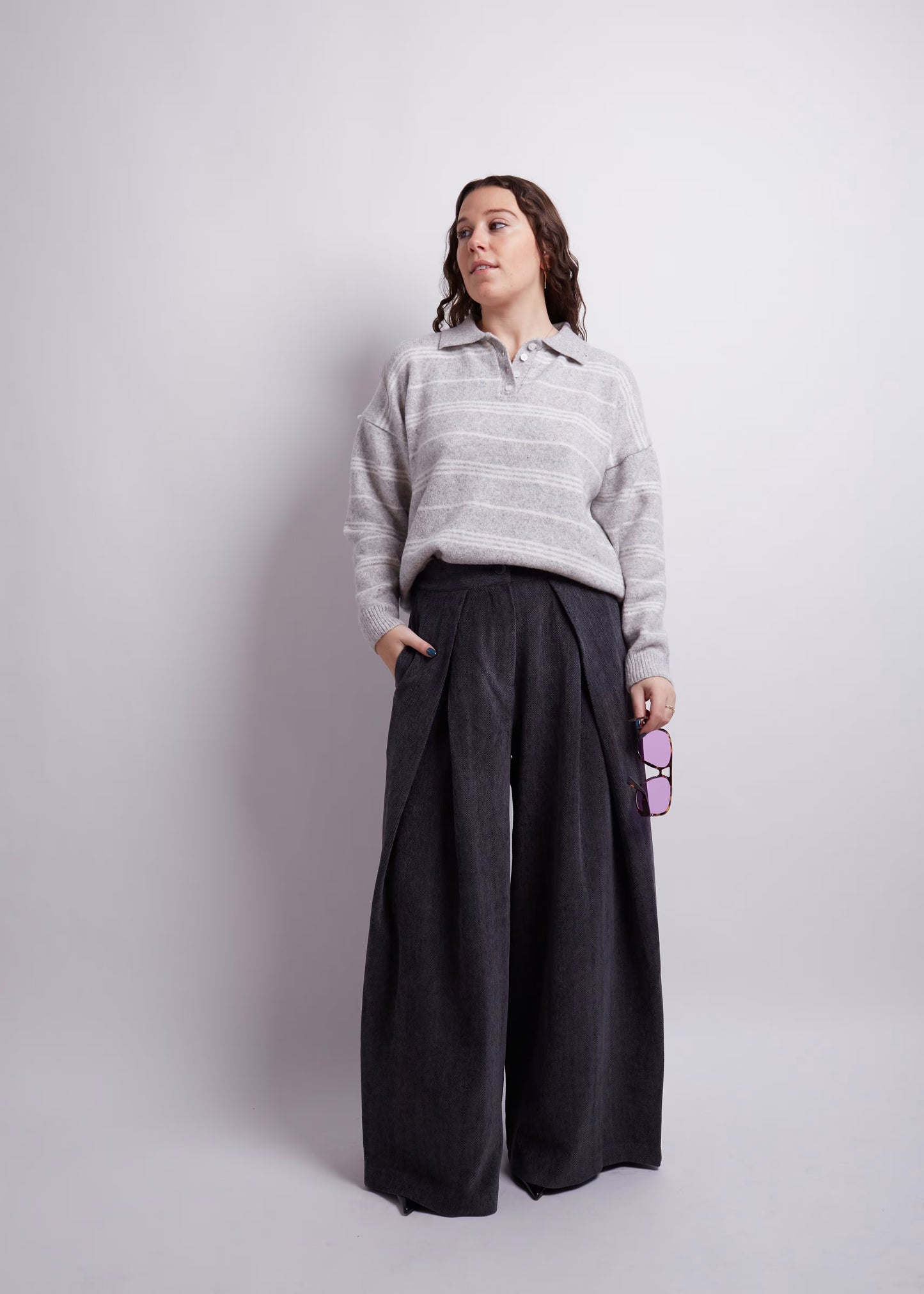 Charcoal Pintuck Wide Pants
