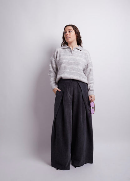 Charcoal Pintuck Wide Pants