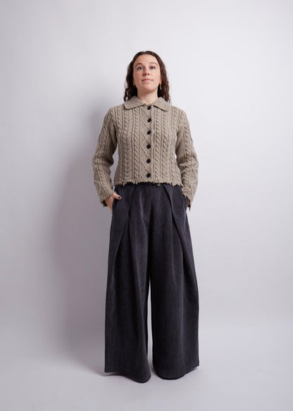 Sage Cropped Distressed Cardigan