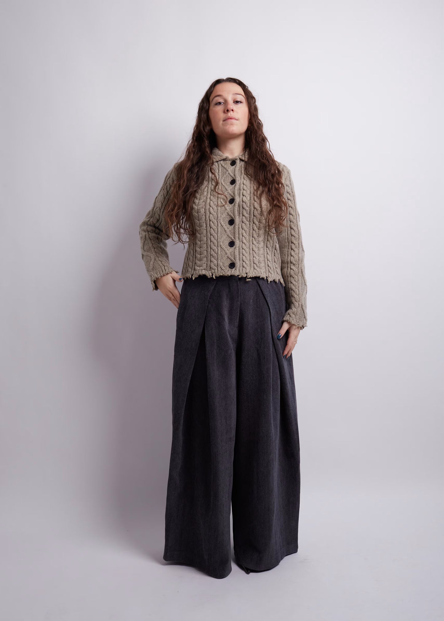 Sage Cropped Distressed Cardigan