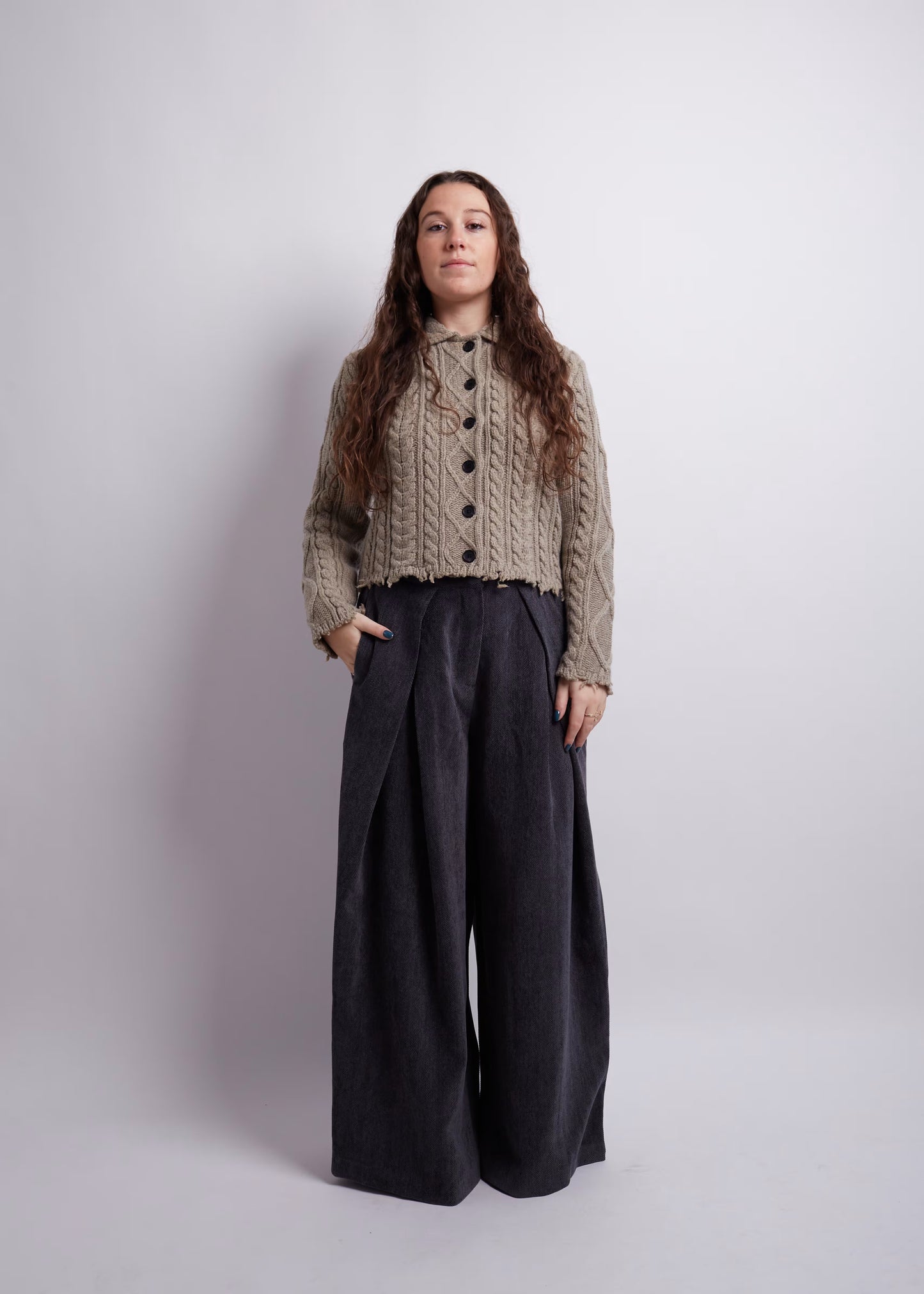 Sage Cropped Distressed Cardigan