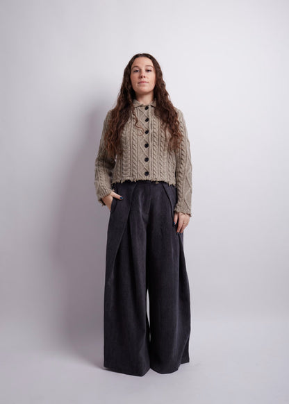 Sage Cropped Distressed Cardigan