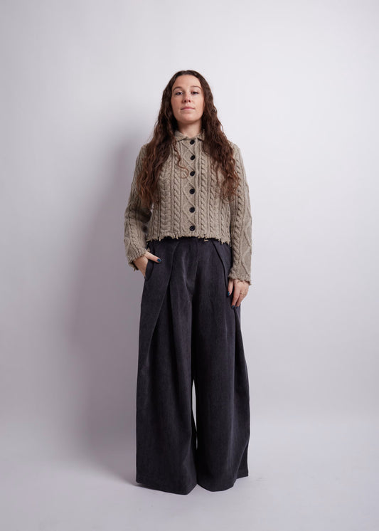 Sage Cropped Distressed Cardigan