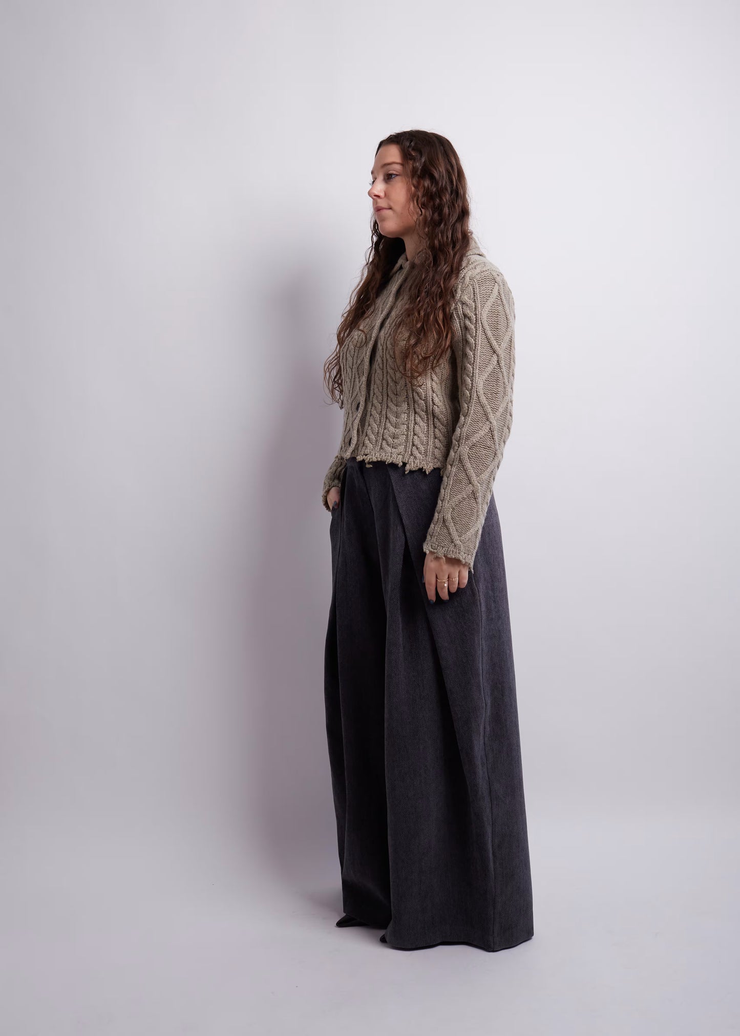 Sage Cropped Distressed Cardigan