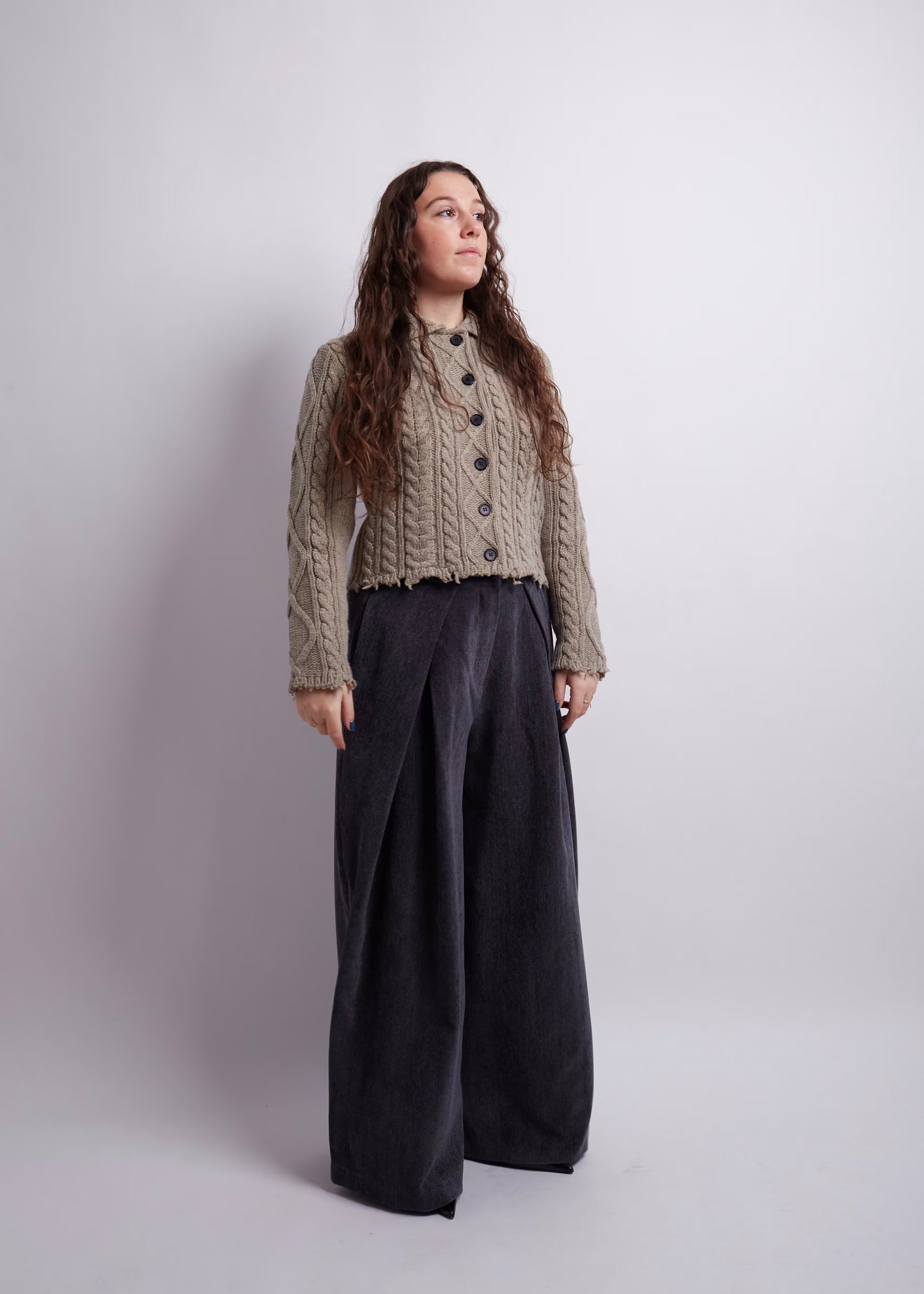 Sage Cropped Distressed Cardigan