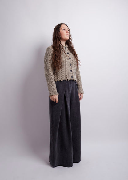 Sage Cropped Distressed Cardigan