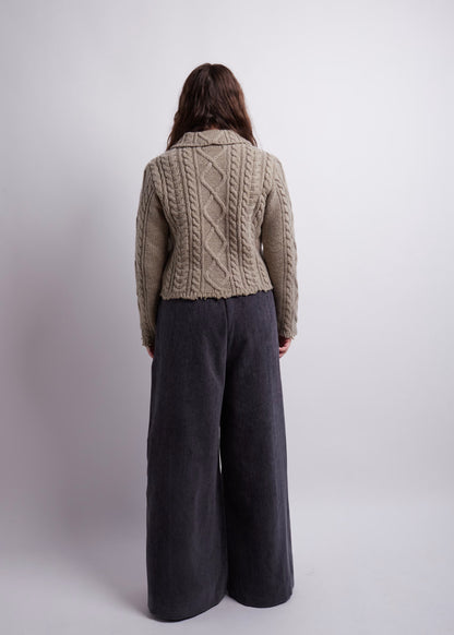 Sage Cropped Distressed Cardigan