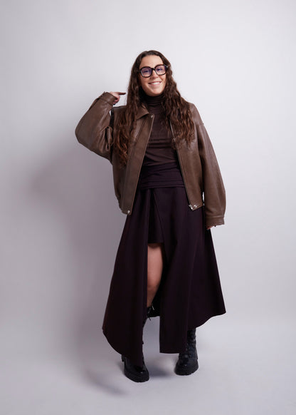 Long Burgundy Skirt With Split