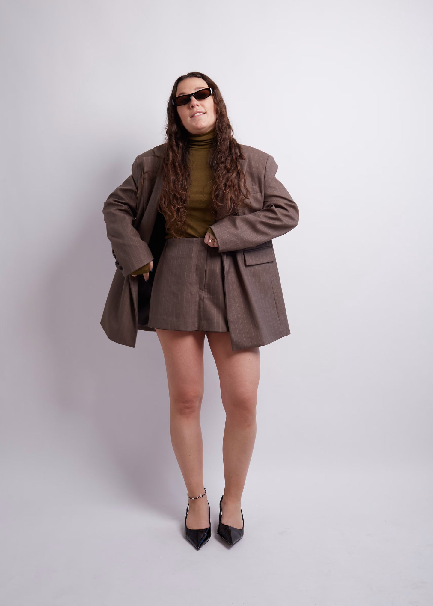 Brown Pinstripe Shorts