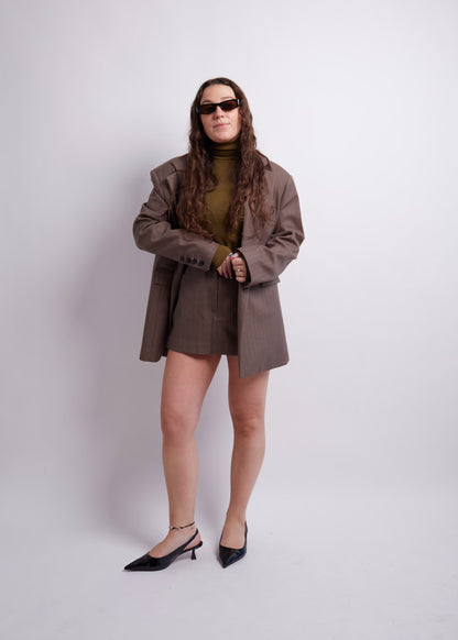 Brown Pinstripe Shorts