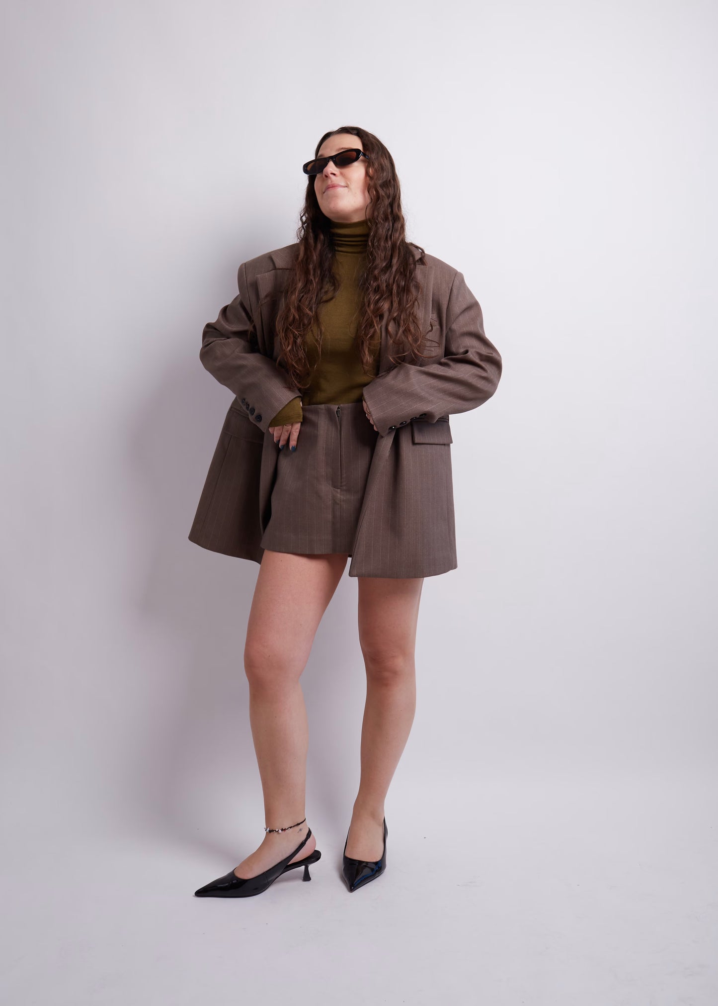 Brown Pinstripe Shorts