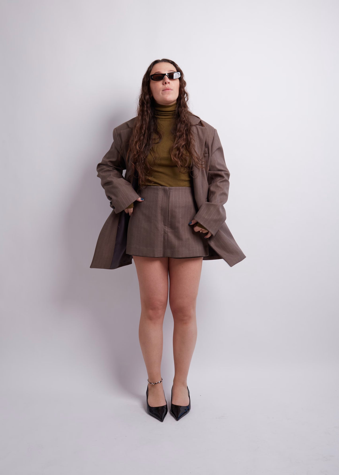 Brown Pinstripe Shorts