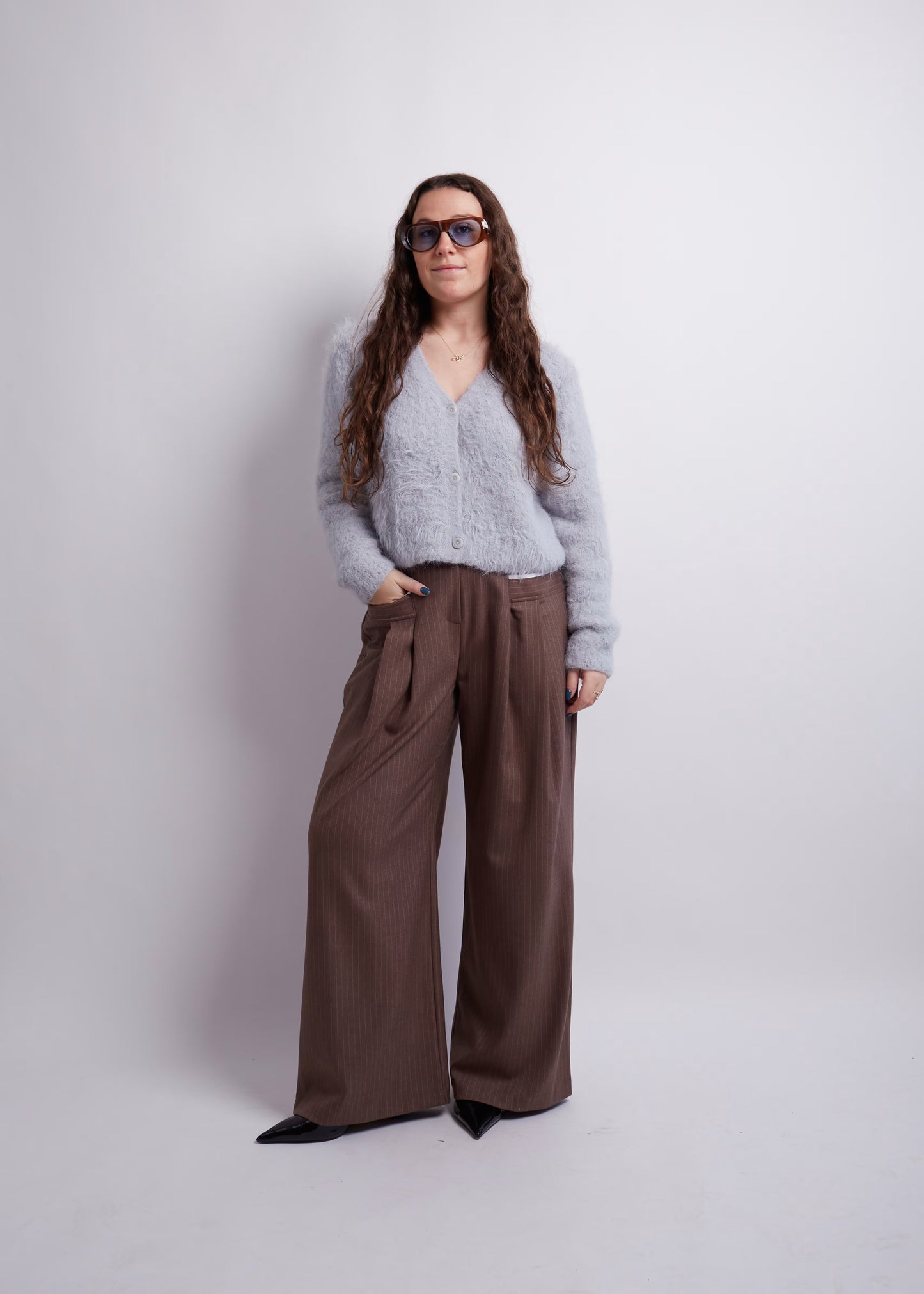 Brown Front Pockets Wide Pants