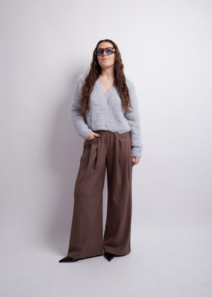 Brown Front Pockets Wide Pants