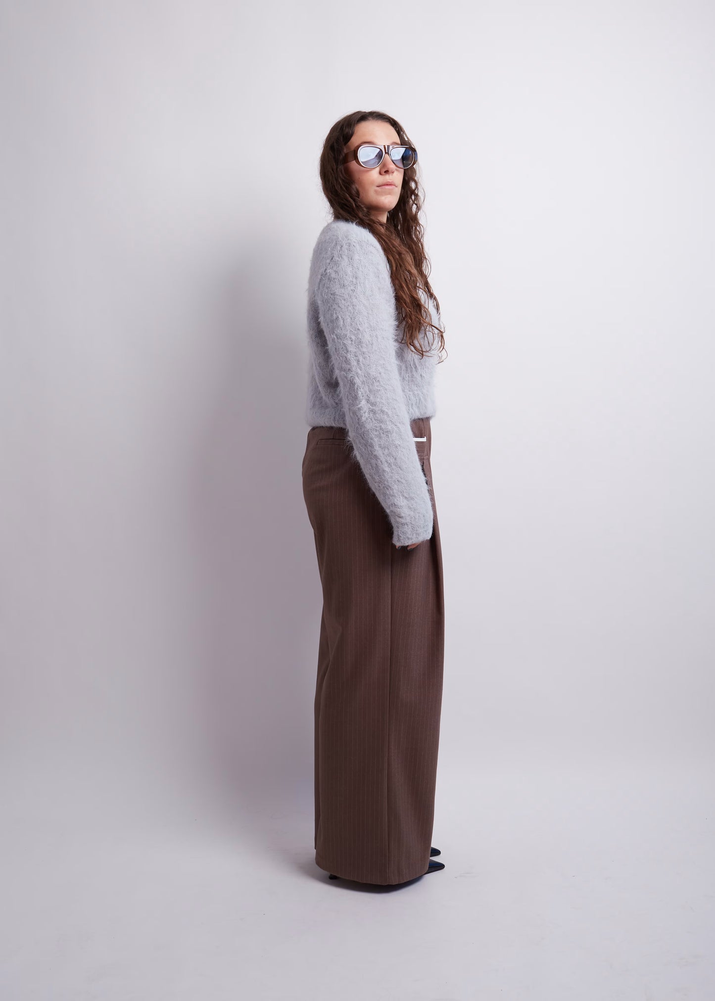 Brown Front Pockets Wide Pants