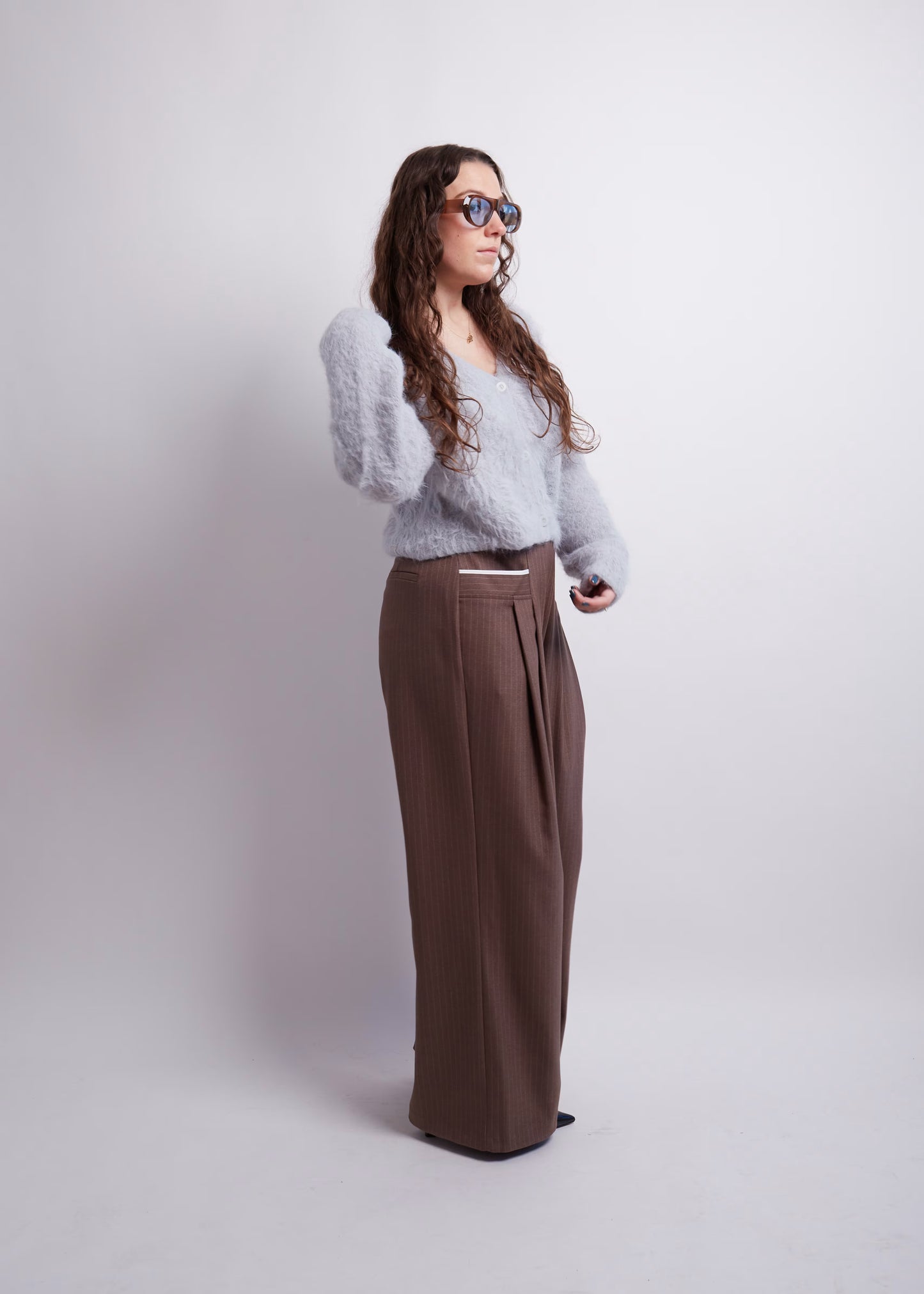 Brown Front Pockets Wide Pants