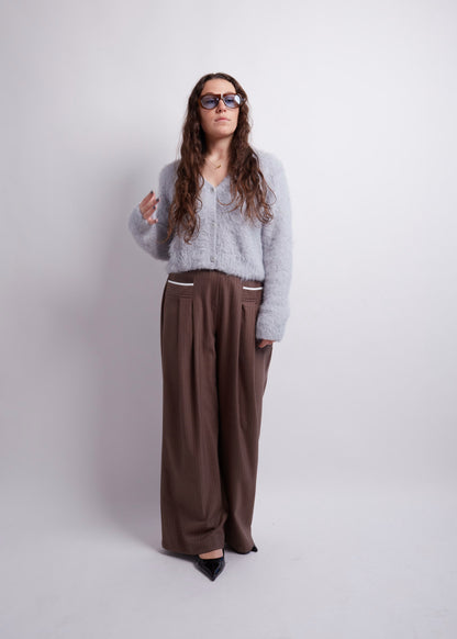 Brown Front Pockets Wide Pants