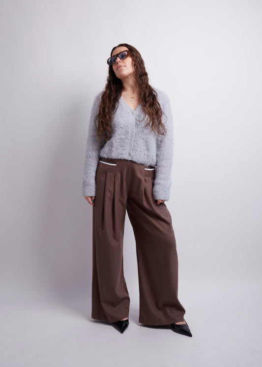 Brown Front Pockets Wide Pants
