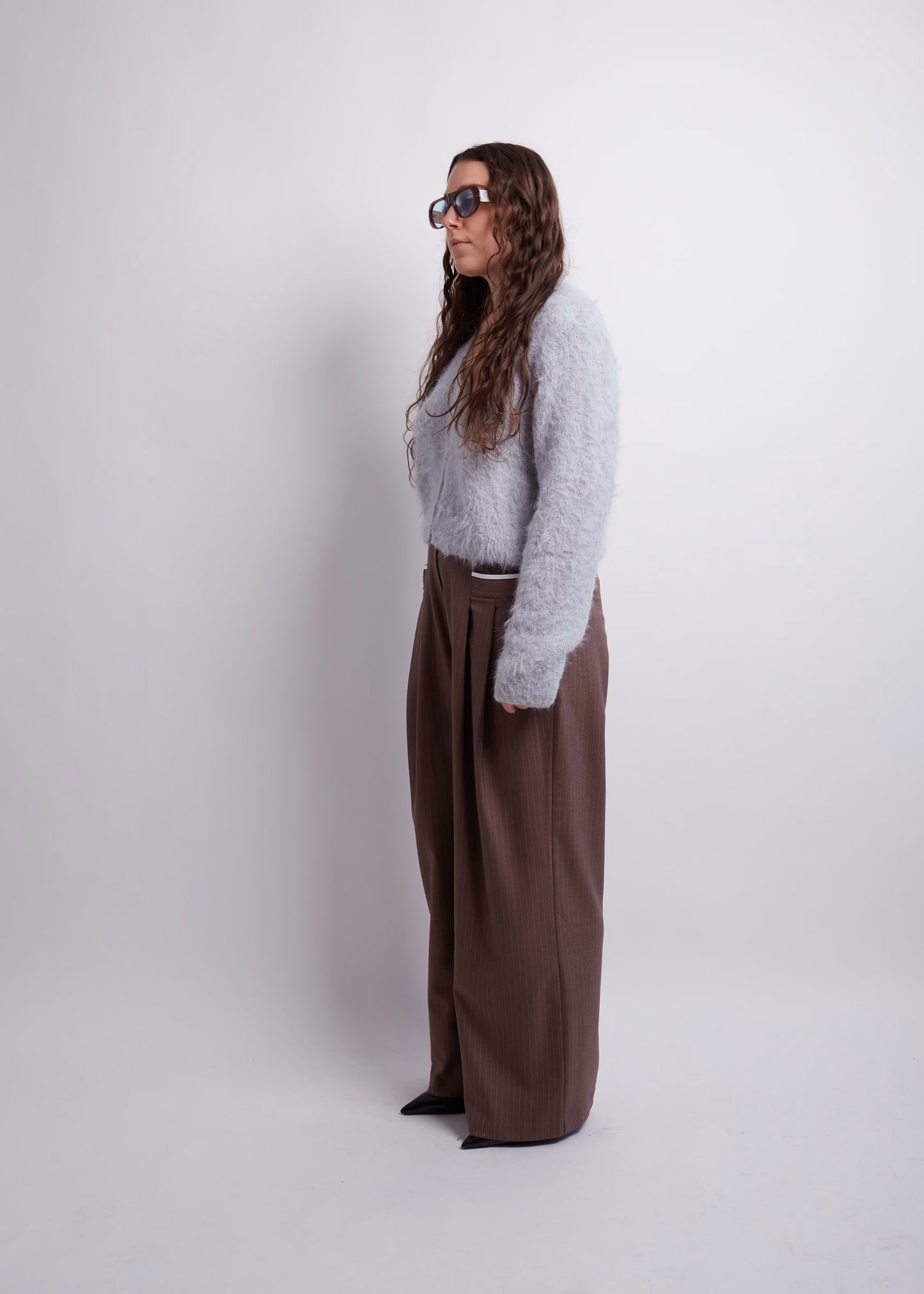 Brown Front Pockets Wide Pants