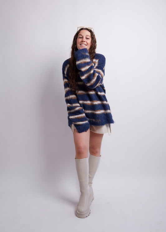Blue and Orange Striped Knit