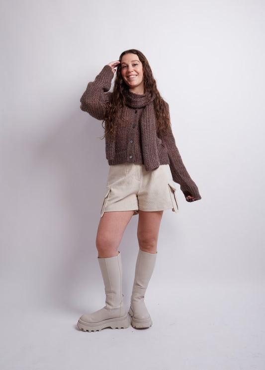 Brown Knitted Cardigan And Scarf