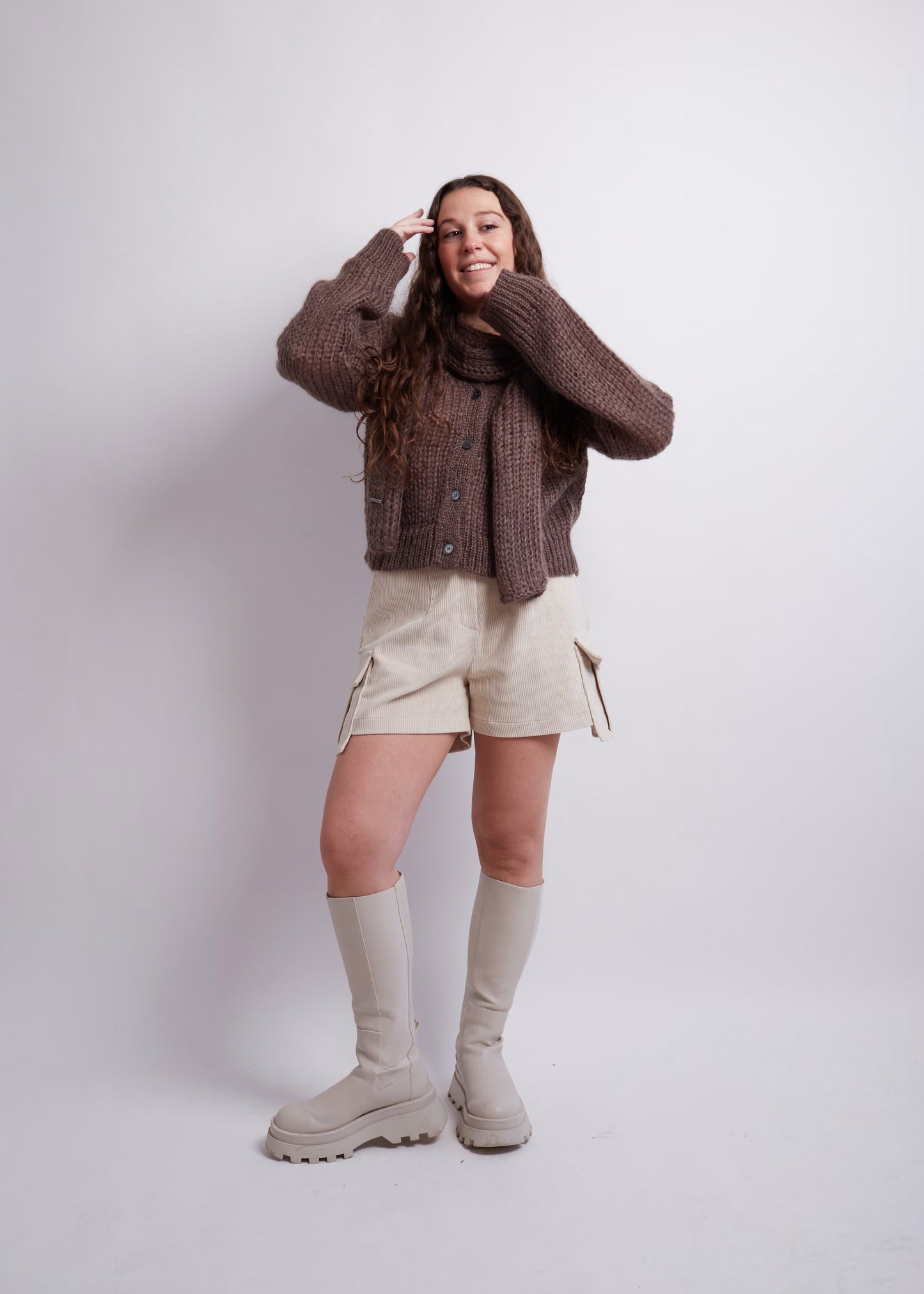 Brown Knitted Cardigan And Scarf