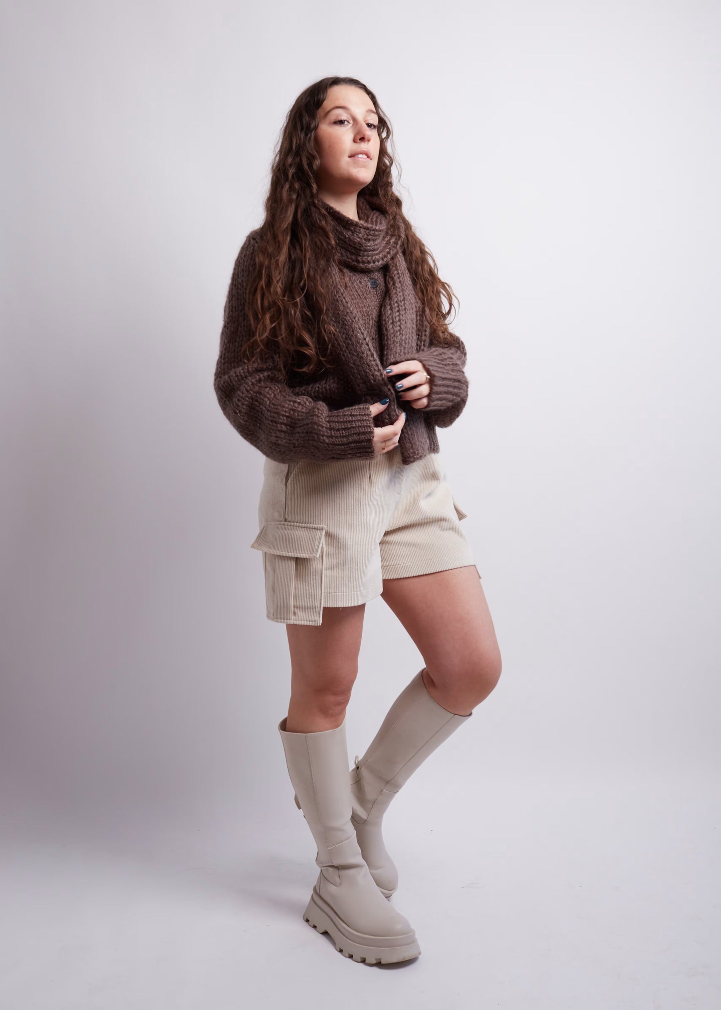 Brown Knitted Cardigan And Scarf