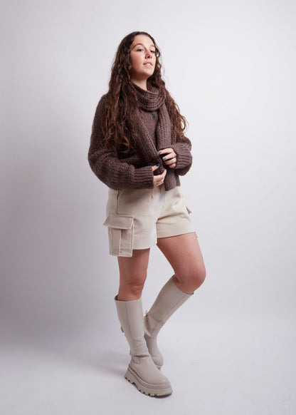 Brown Knitted Cardigan And Scarf