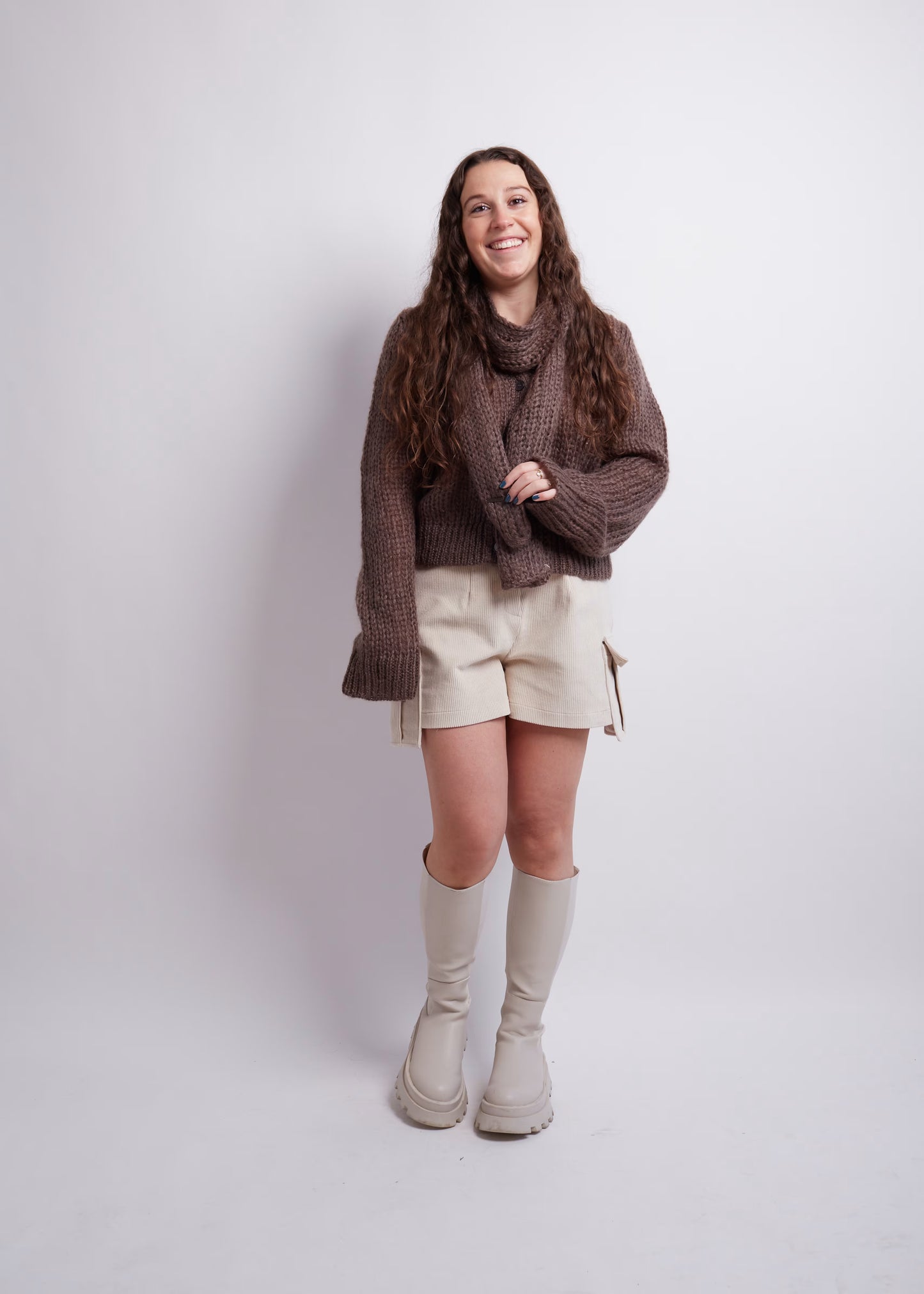 Brown Knitted Cardigan And Scarf