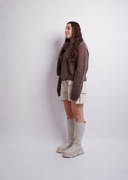Brown Knitted Cardigan And Scarf