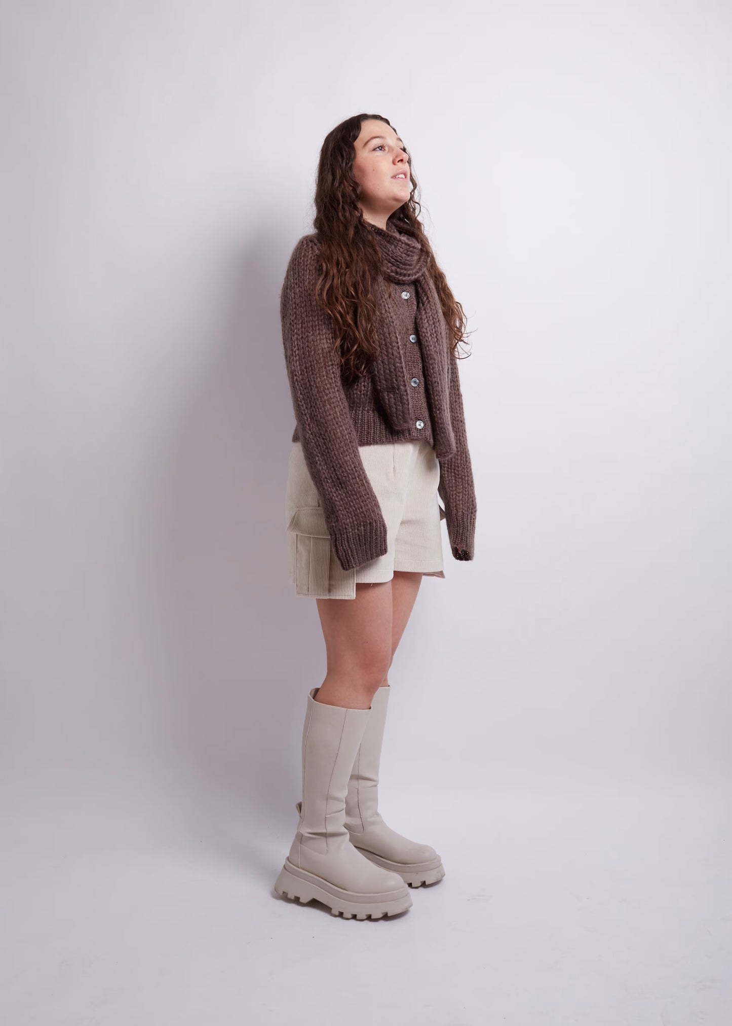 Brown Knitted Cardigan And Scarf