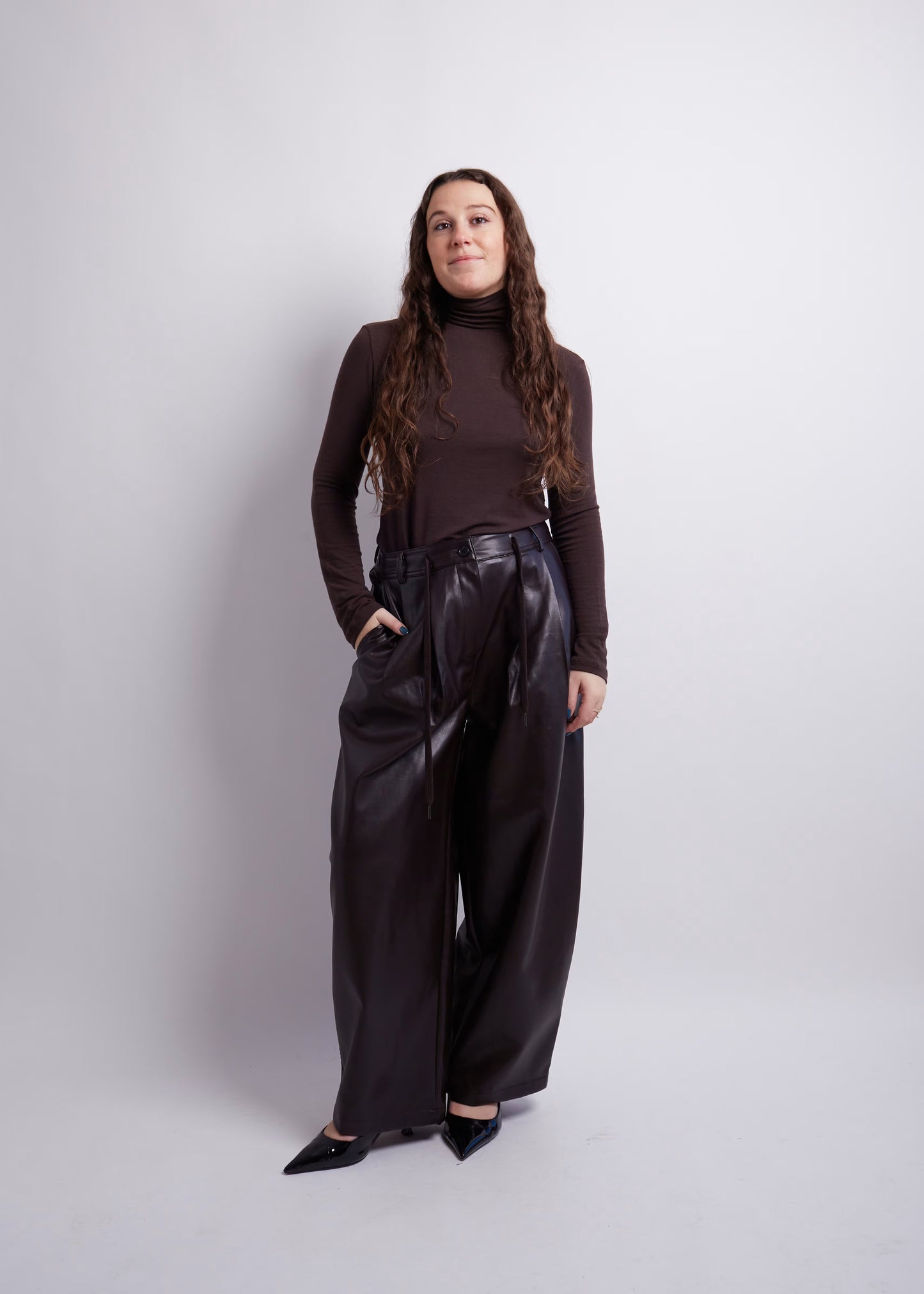 Burgundy Balloon PU Pants