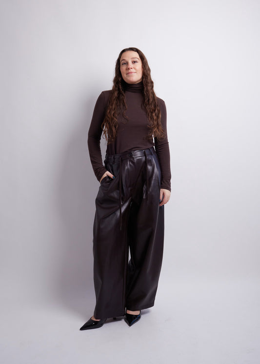 Burgundy Balloon PU Pants