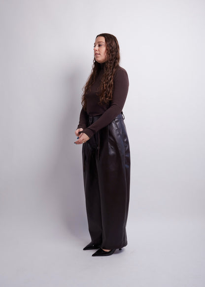 Burgundy Balloon PU Pants