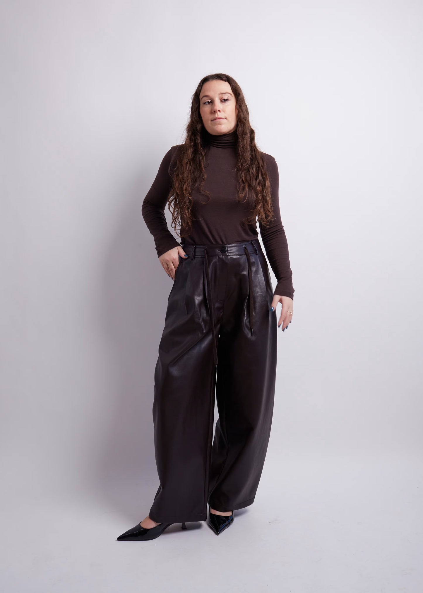 Burgundy Balloon PU Pants