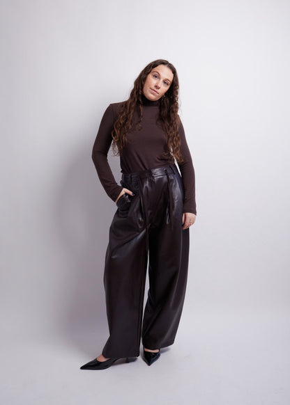 Burgundy Balloon PU Pants