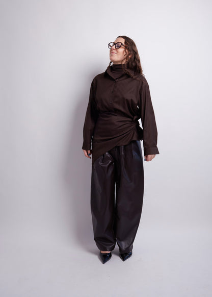 Dark Brown Striped Blouse and Scarf