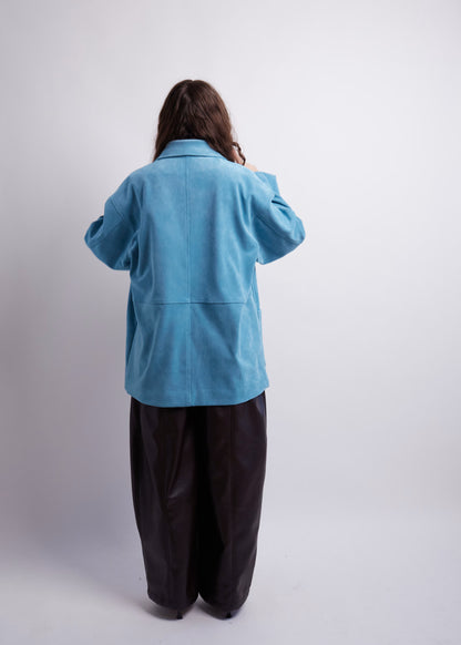 Blue Oversized Suede Look Jacket