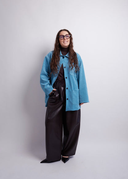 Blue Oversized Suede Look Jacket