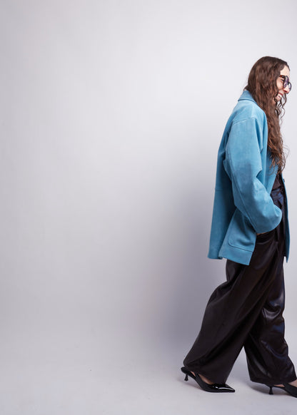 Blue Oversized Suede Look Jacket